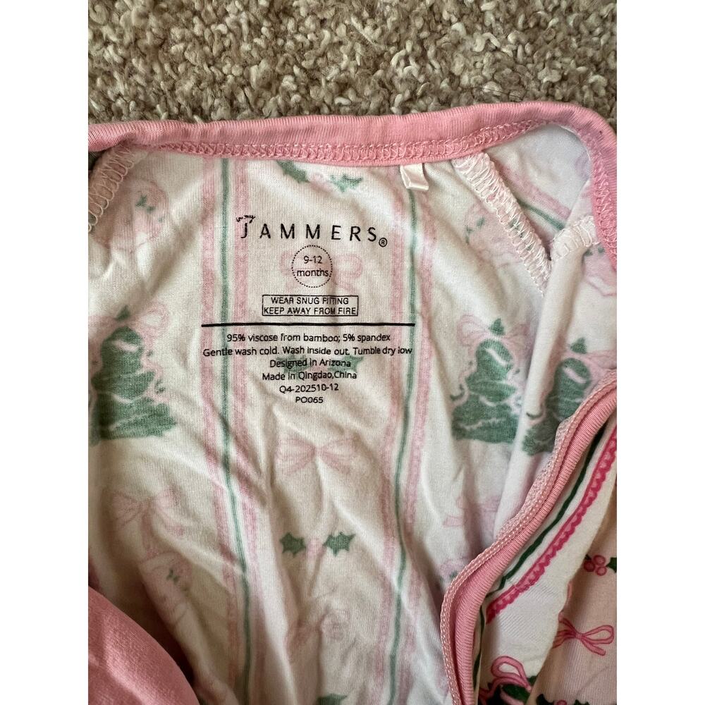 Jammers Girls Pink Christmas Tree Bows Sleeper Pajamas 9-12M - Picture 3 of 6